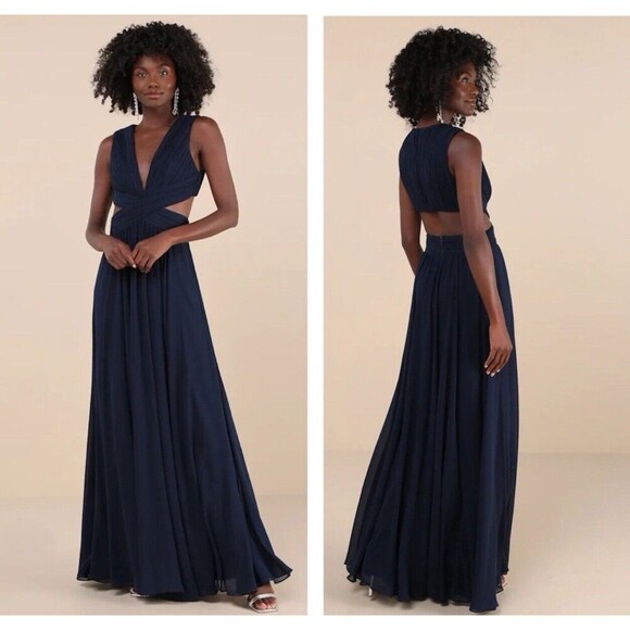 Lulus Vivid Imagination Navy Cutout Maxi Dress Size Medium NWT Wedding Formal - Picture 1 of 9